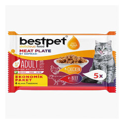 BestPet Sığır Etli ve Tavuk Etli Taurinli Tahılsız Yetişkin Kedi Konservesi 5x85 Gr - Bestpet