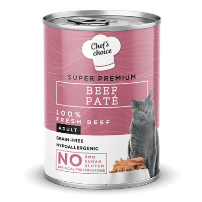 Chefs Choice Pate Beef Biftekli Tahılsız Ezme Yetişkin Kedi Konservesi 12 Adet 400 Gr - 1