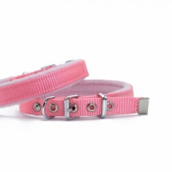 Doggie Polar Pedli Sade Dokuma Köpek Boyun Tasması Pembe 1,5x20-25 Cm - Doggie