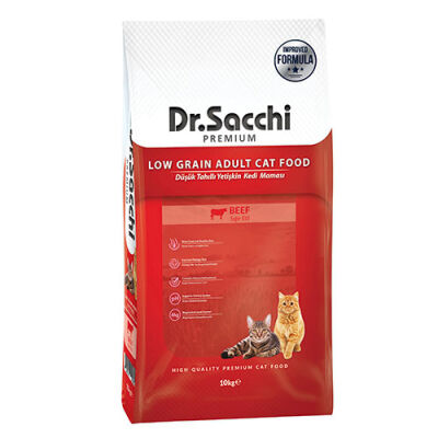 Dr.Sacchi Premium Sığır Etli Düşük Tahıllı Yetişkin Kedi Maması 10 Kg - 1