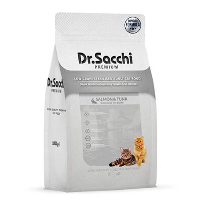 Dr.Sacchi Premium Somonlu ve Ton Balıklı Düşük Tahıllı Kısırlaştırılmış Kedi Maması 1 Kg - 1