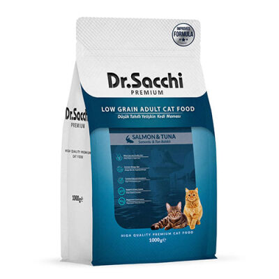 Dr.Sacchi Premium Somonlu ve Ton Balıklı Düşük Tahıllı Yetişkin Kedi Maması 1 Kg - 1