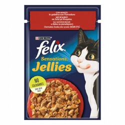 Felix Pouch Sensation Jellies Sığır Etli ve Domatesli Yetişkin Kedi Konservesi 12 Adet 85 Gr - Felix