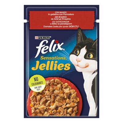 Felix Pouch Sensation Jellies Sığır Etli ve Domatesli Yetişkin Kedi Konservesi 12 Adet 85 Gr - 1