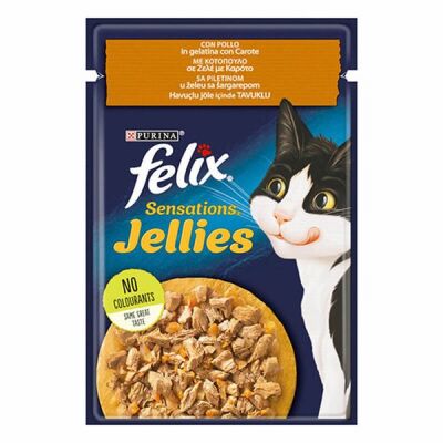 Felix Pouch Sensations Jellies Tavuklu ve Havuçlu Yetişkin Kedi Konservesi 12 Adet 85 Gr - 1