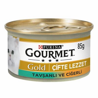 Gourmet Gold Çifte Lezzet Ciğerli Tavşanlı Yetişkin Kedi Konservesi 12 Adet 85 Gr - 1