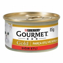 Gourmet Gold Parça Etli Soslu Sığır Etli Yetişkin Kedi Konservesi 12 Adet 85 Gr - Gourmet Gold