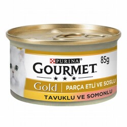 Gourmet Gold Parça Etli Soslu Somonlu Tavuklu Yetişkin Kedi Konservesi 12 Adet 85 Gr - Gourmet Gold