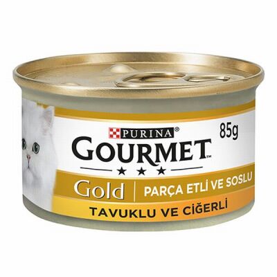 Gourmet Gold Parça Etli Soslu Tavuklu Ciğerli Yetişkin Kedi Konservesi 12 Adet 85 Gr - 1