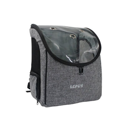 Lepus Backpack Şeffaf Kapaklı Kedi ve Köpek Taşıma Çantası Gri 30x25x40 Cm - 1