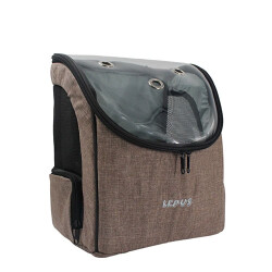 Lepus Backpack Şeffaf Kapaklı Kedi ve Köpek Taşıma Çantası Kahverengi 30x25x40 Cm - Lepus