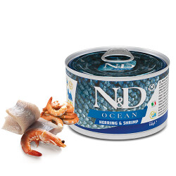 N&D Ocean Ringa Balıklı Karidesli Küçük Irk Tahılsız Yetişkin Köpek Konservesi 140 Gr - ND