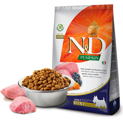 N&D Pumpkin Balkabaklı Kuzulu Yaban Mersinli Küçük Irk Tahılsız Yetişkin Köpek Maması 7 Kg - ND