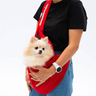 Pawstar Kırmızı Crossbody Küçük Irk Köpek Taşıma Çantası 50x15x20 Cm - 1