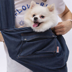 Pawstar Mavi Denim Crossbody Kedi ve Küçük Irk Köpek Taşıma Çantası 50x15x20 Cm - Pawstar