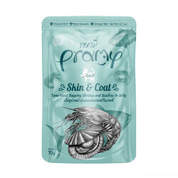 Pramy Skin Coat Jöle İçinde Karidesli Deniz Taraklı ve Ton Balıklı Yetişkin Kedi Konservesi 70 Gr - Pramy