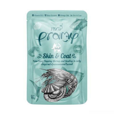 Pramy Skin Coat Jöle İçinde Karidesli Deniz Taraklı ve Ton Balıklı Yetişkin Kedi Konservesi 70 Gr - 1