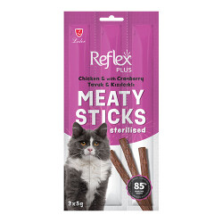 Reflex Plus Meaty Sticks Tavuklu ve Kızılcıklı Tahılsız Kısırlaştırılmış Kedi Ödül Çubuğu 3x5 Gr - Reflex Plus