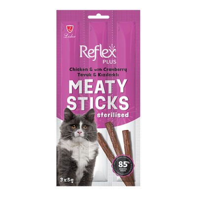 Reflex Plus Meaty Sticks Tavuklu ve Kızılcıklı Tahılsız Kısırlaştırılmış Kedi Ödül Çubuğu 3x5 Gr - 1