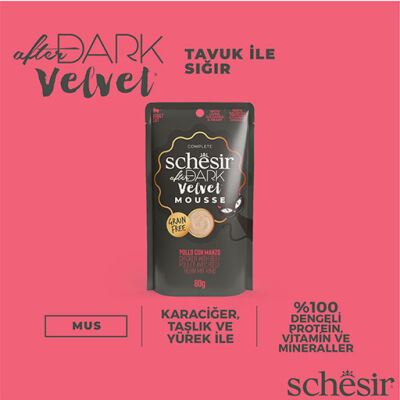 Schesir After Dark Pouch Tavuklu ve Sığır Etli Tahılsız Yetişkin Kedi Konservesi 12 Adet 80 Gr - 3