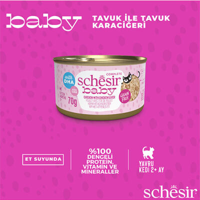 Schesir Babycat Tavuklu ve Ciğerli Tahılsız Yavru Kedi Konservesi 12 Adet 70 Gr - 3