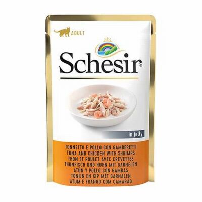 Schesir Pouch Ton Balıklı Tavuklu ve Karidesli Jelly Yetişkin Kedi Konservesi 85 Gr - 1