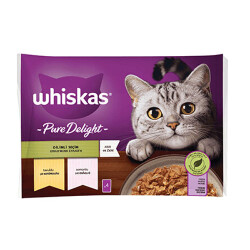 Whiskas Pouch Pure Delight Jöle İçinde Tavuklu ve Somonlu Yetişkin Kedi Konservesi 4x85 Gr - Whiskas